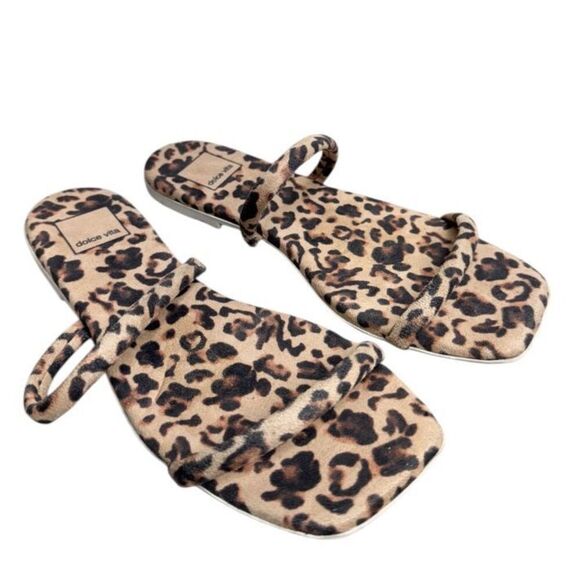 Dolce Vita Sandals Size 7.5 Animal Print‎ Double Strap Flat Sandal - Picture 1 of 9